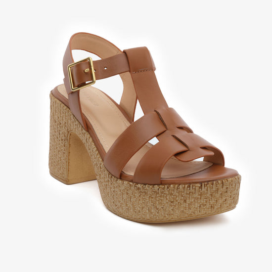 Kadın Taba Hakiki Deri Topuklu Sandalet 5Y2CS59243