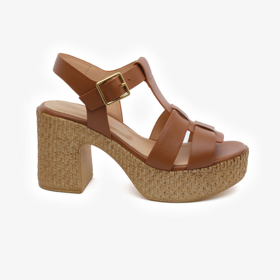 Kadın Taba Hakiki Deri Topuklu Sandalet 5Y2CS59243